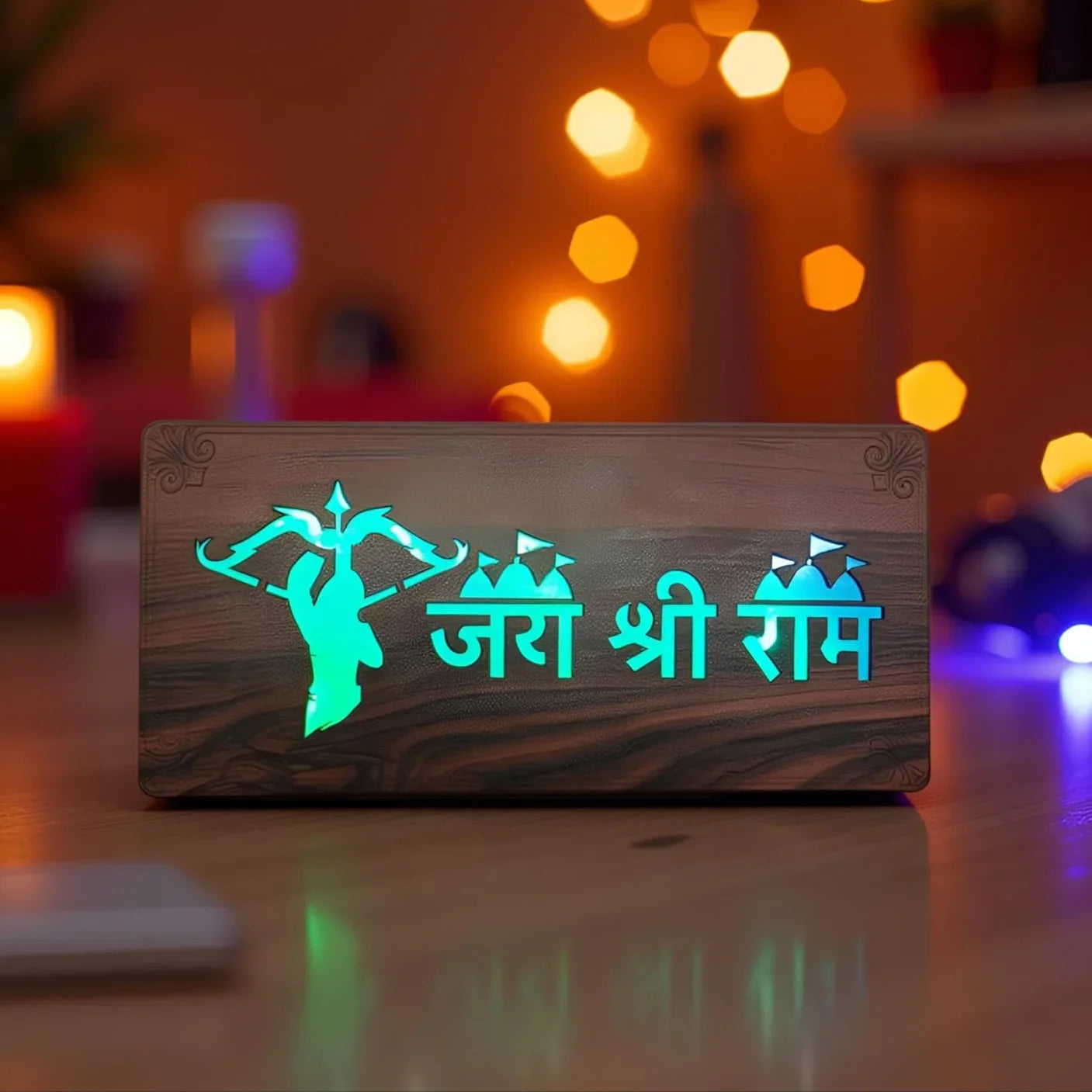 Diwali Gift Item Decorative Light Jai Shree Ram Red Green Blue Light Blinking - Gift With Smile