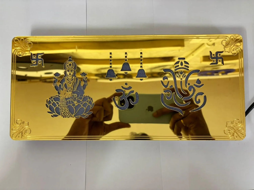 Gold Diwali Gift Item Decorative Light Lakshmi Ganesh Red Green Blue Light Blinking - Gift With Smile