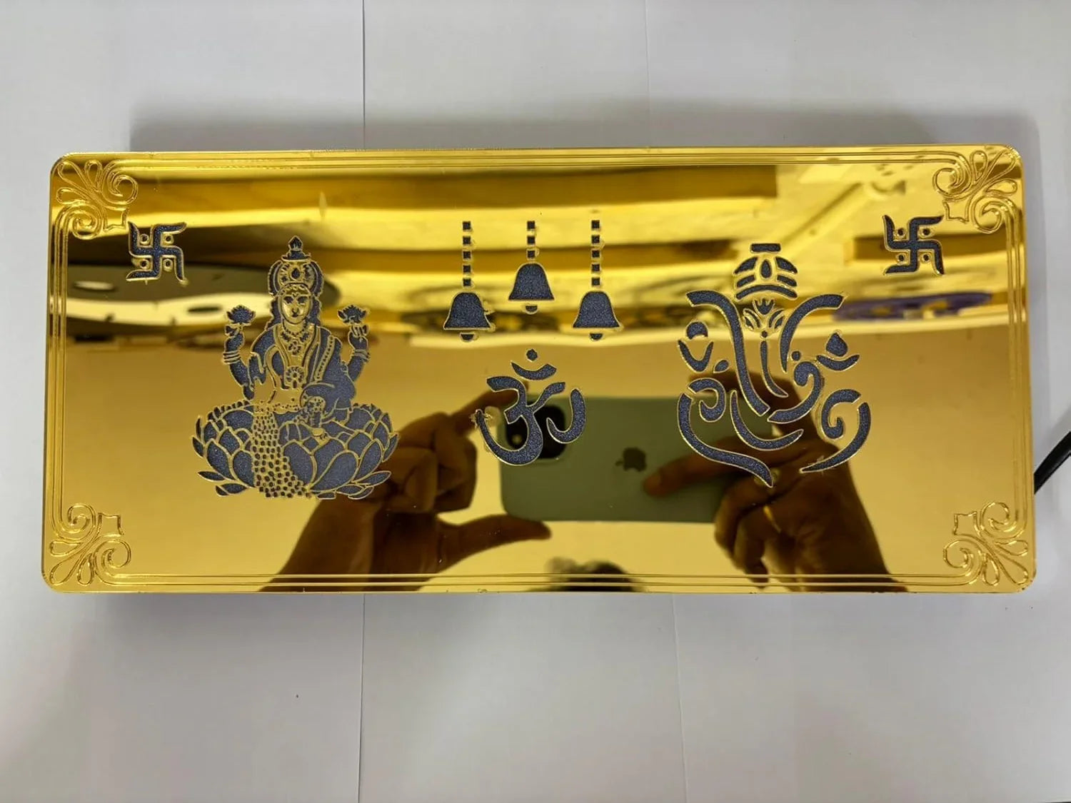 Gold Diwali Gift Item Decorative Light Lakshmi Ganesh Red Green Blue Light Blinking - Gift With Smile