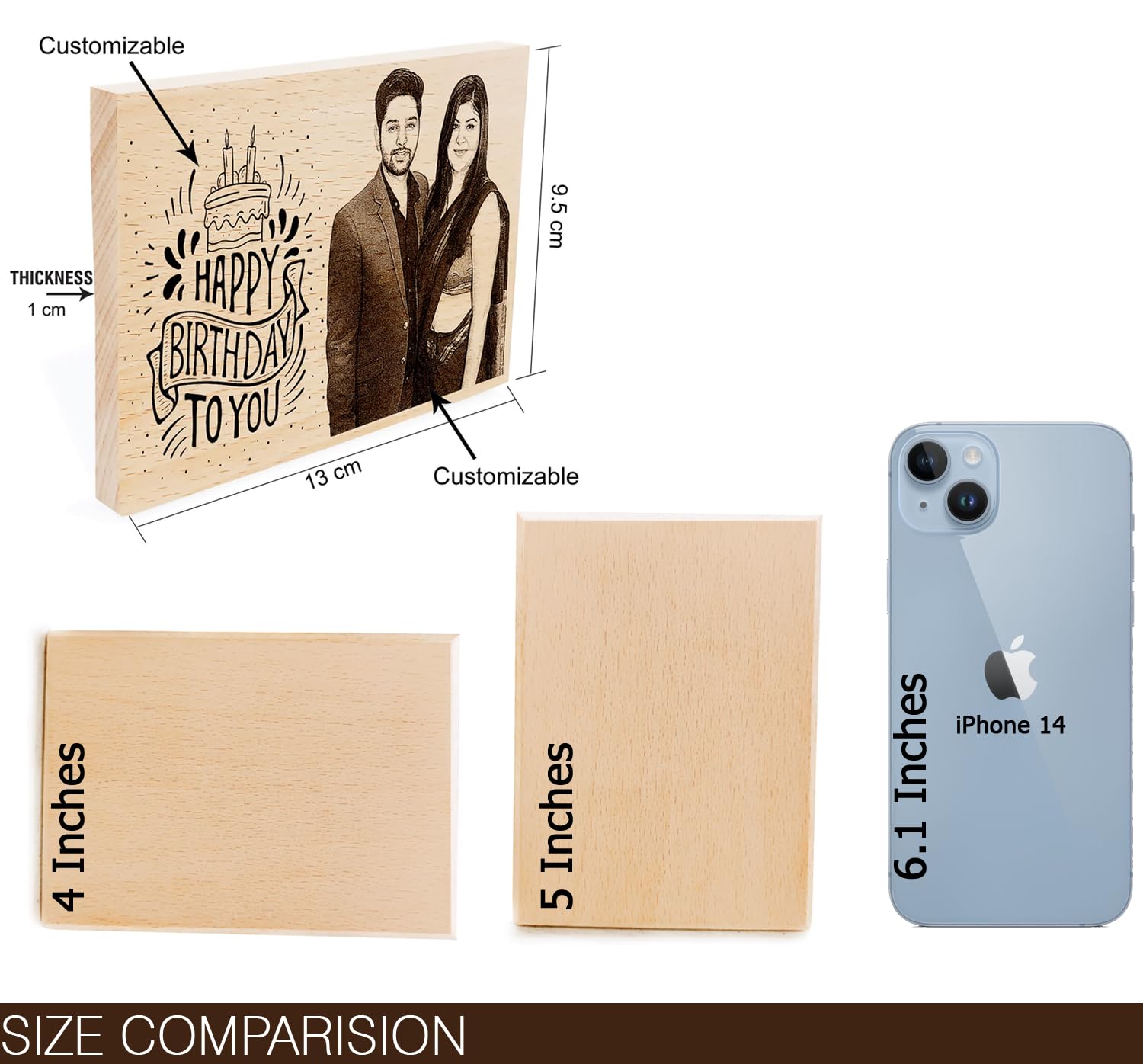 Personalized Wooden Engraved Birthday Frame With Picture (5x4 Inches, Wood), Tabletop Rectangular