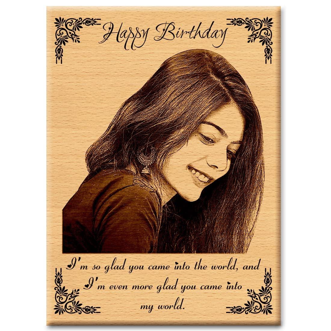 Personalized Wooden Engraved Birthday Frame With Picture (5x4 Inches, Wood), Tabletop Rectangular - Gift With Smile