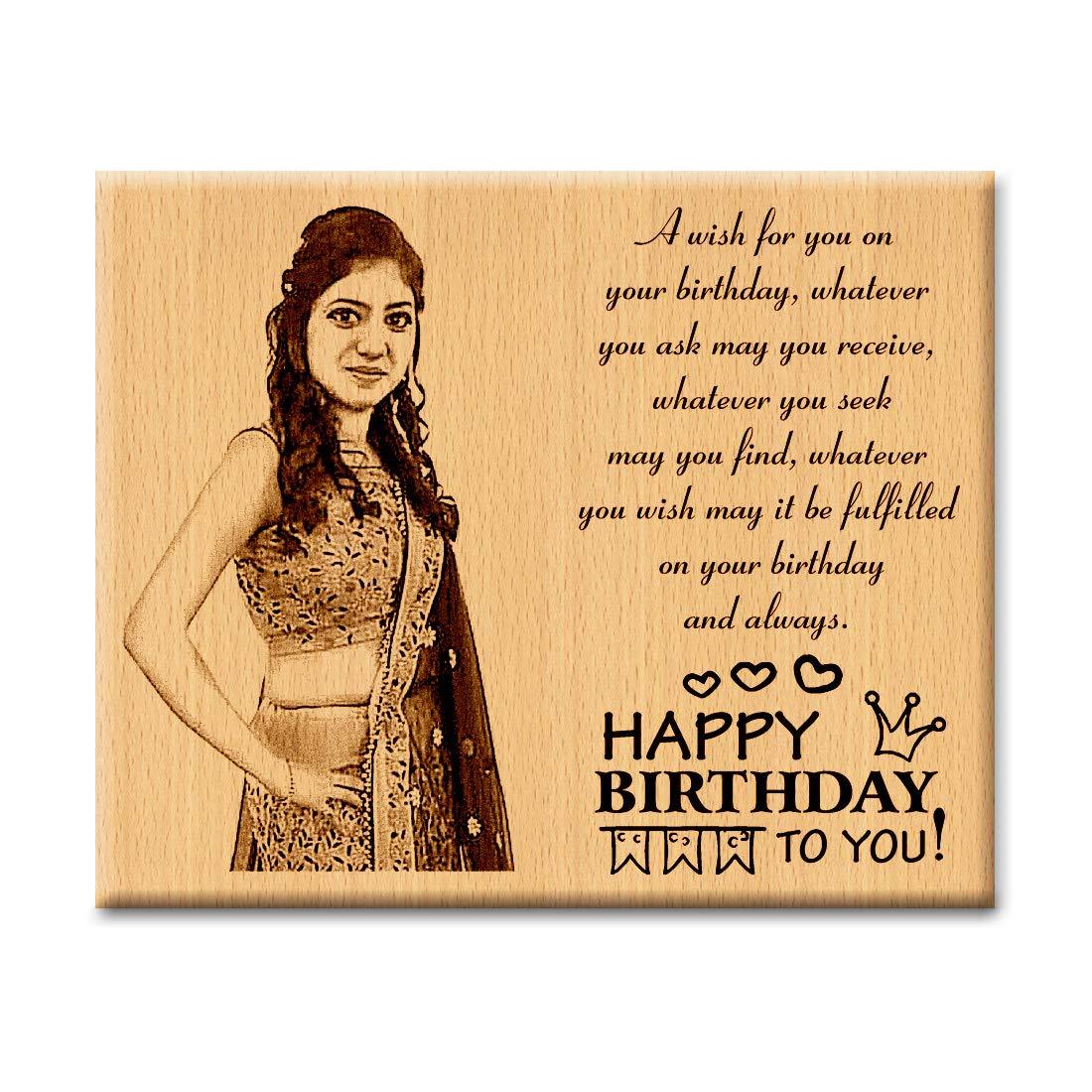 Personalized Wooden Engraved Birthday Frame With Picture (5x4 Inches, Wood), Tabletop Rectangular - Gift With Smile