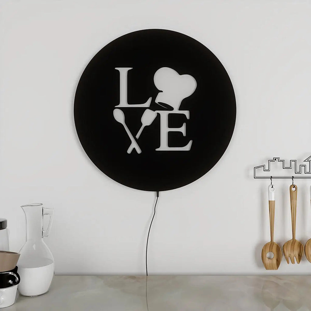 Love for Cooking Backlit Wall Art for Kitchen Decor with Remote
