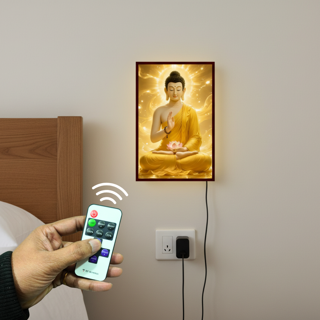 Gautam Budha Acrylic Wall Frame With Light And Remote