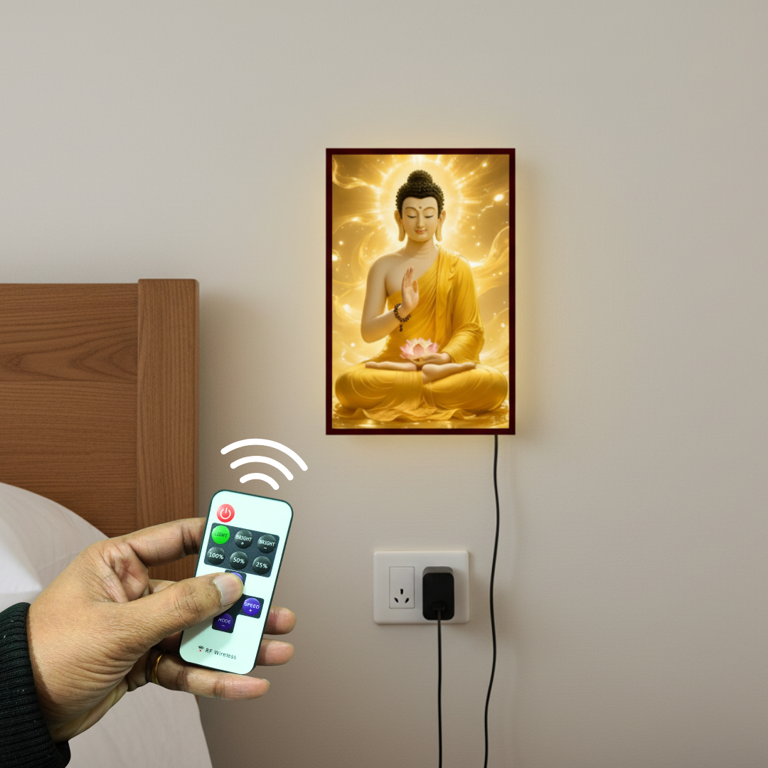 Gautam Budha Acrylic Wall Frame With Light And Remote