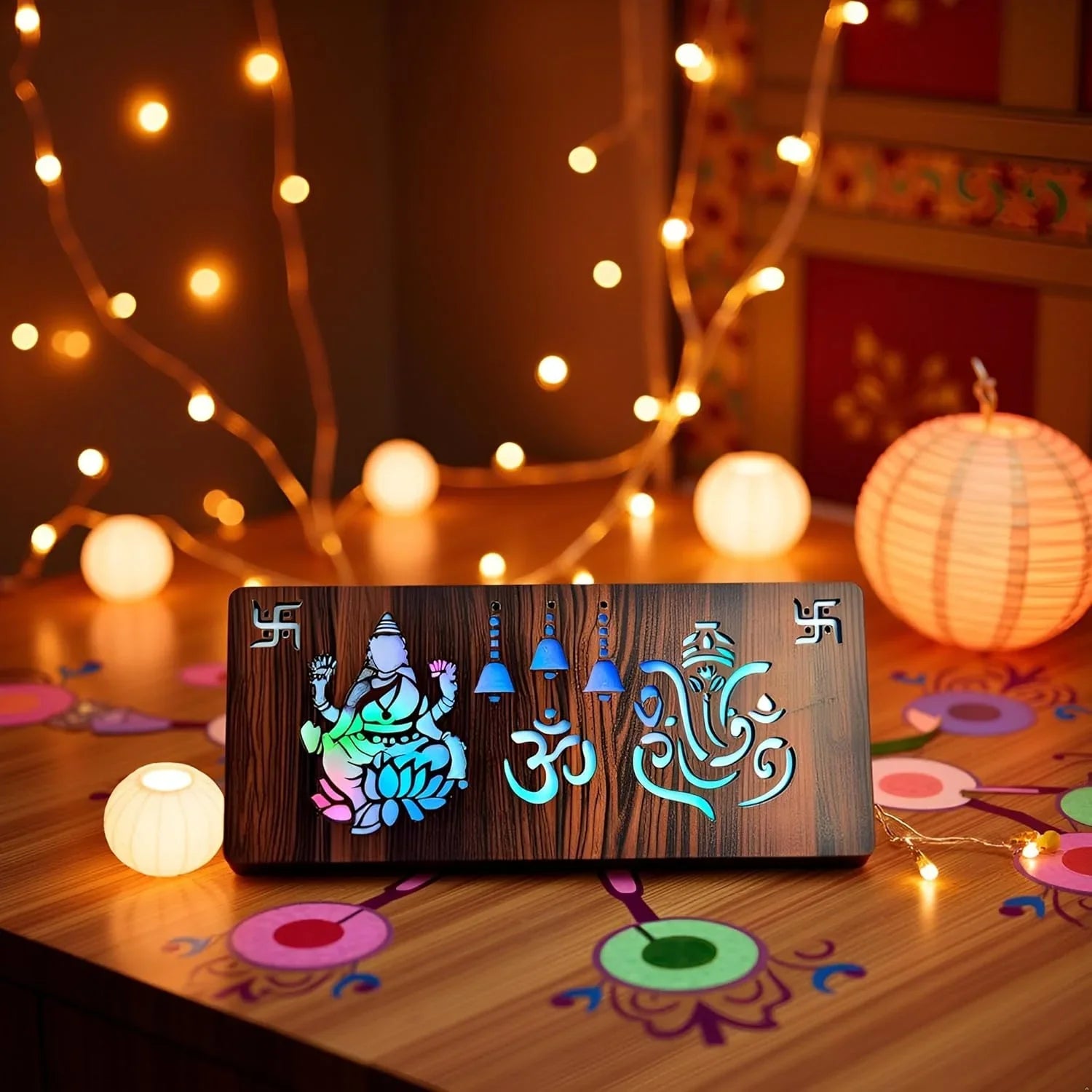 Diwali Gift Item Decorative Light Lakshmi Ganesh Red Green Blue Light Blinking - Gift With Smile