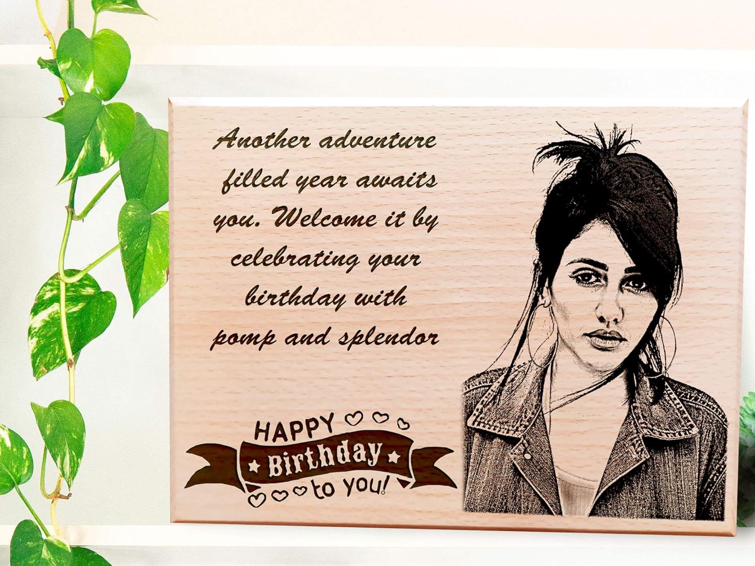 Personalized Wooden Engraved Birthday Frame With Picture (5x4 Inches, Wood), Tabletop Rectangular
