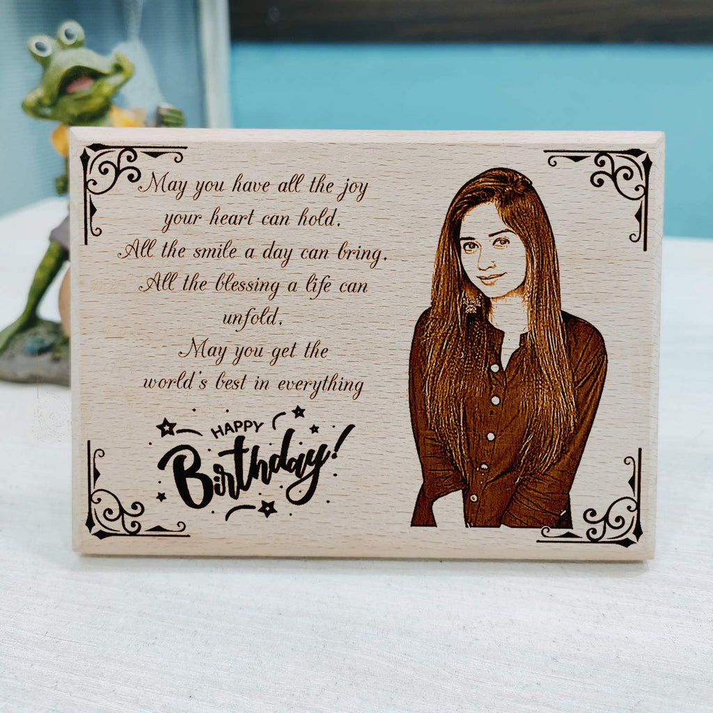 Personalized Wooden Engraved Birthday Frame With Picture (5x4 Inches, Wood), Tabletop Rectangular