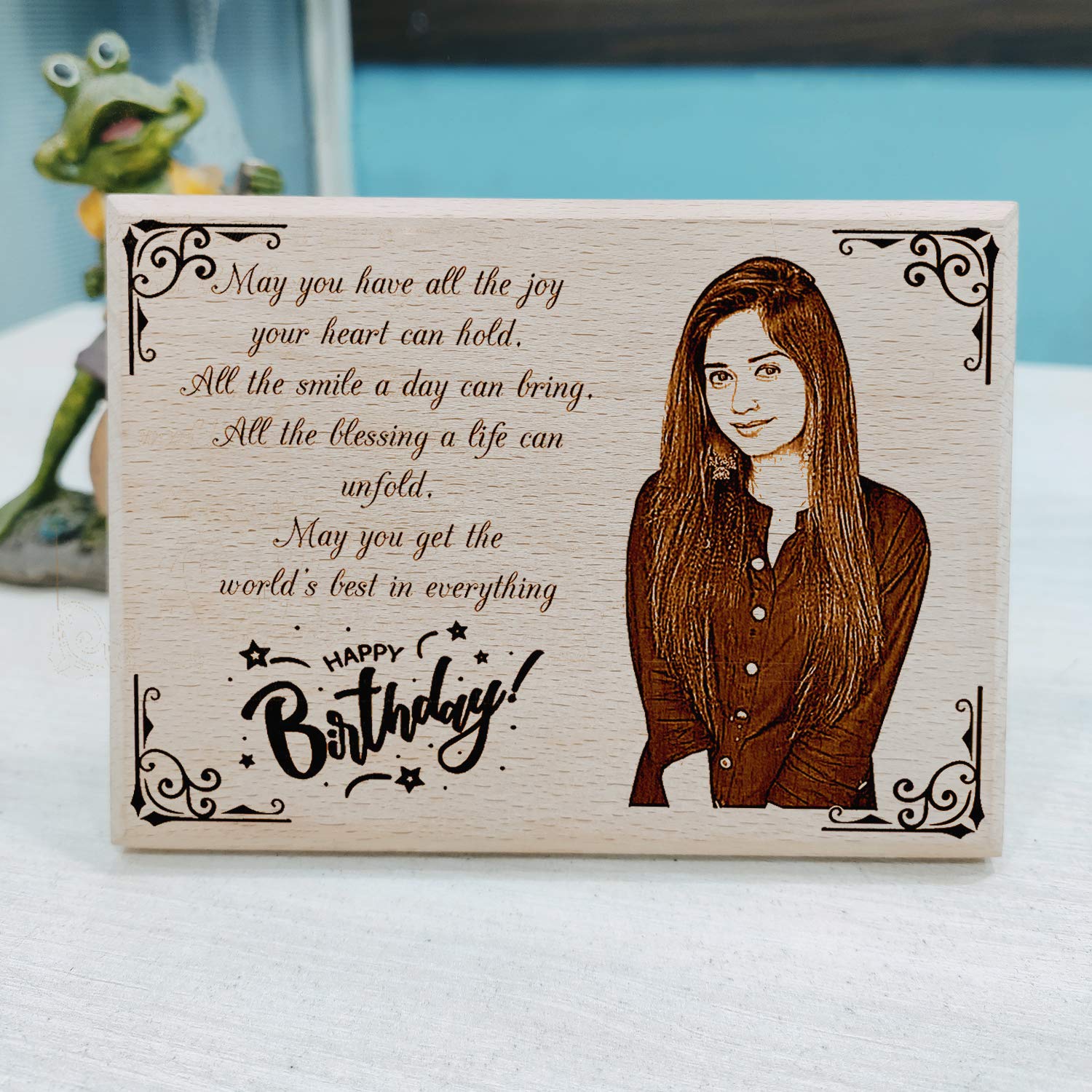 Personalized Wooden Engraved Birthday Frame With Picture (5x4 Inches, Wood), Tabletop Rectangular
