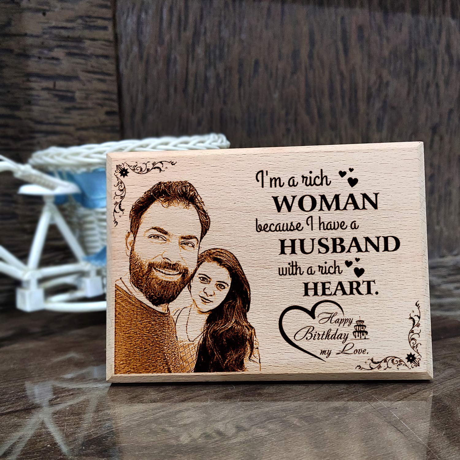 Personalized Wooden Engraved Birthday Frame With Picture (5x4 Inches, Wood), Tabletop Rectangular