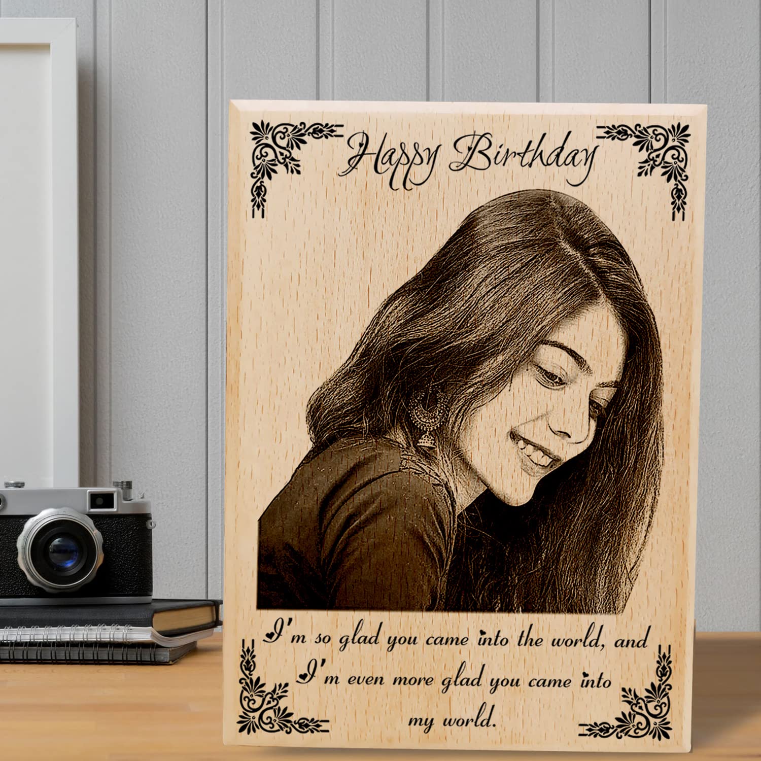 Personalized Wooden Engraved Birthday Frame With Picture (5x4 Inches, Wood), Tabletop Rectangular