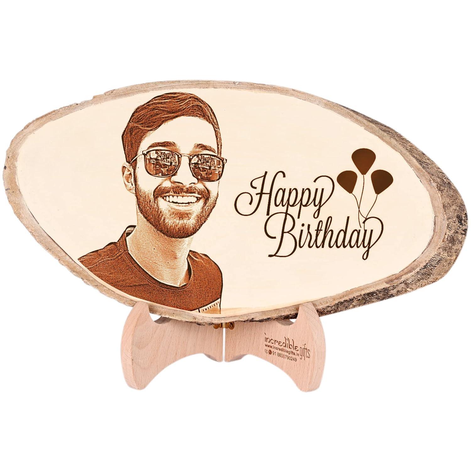 Personalized Wooden Engraved Birthday Frame With Picture (5x4 Inches, Wood), Tabletop Rectangular - Gift With Smile