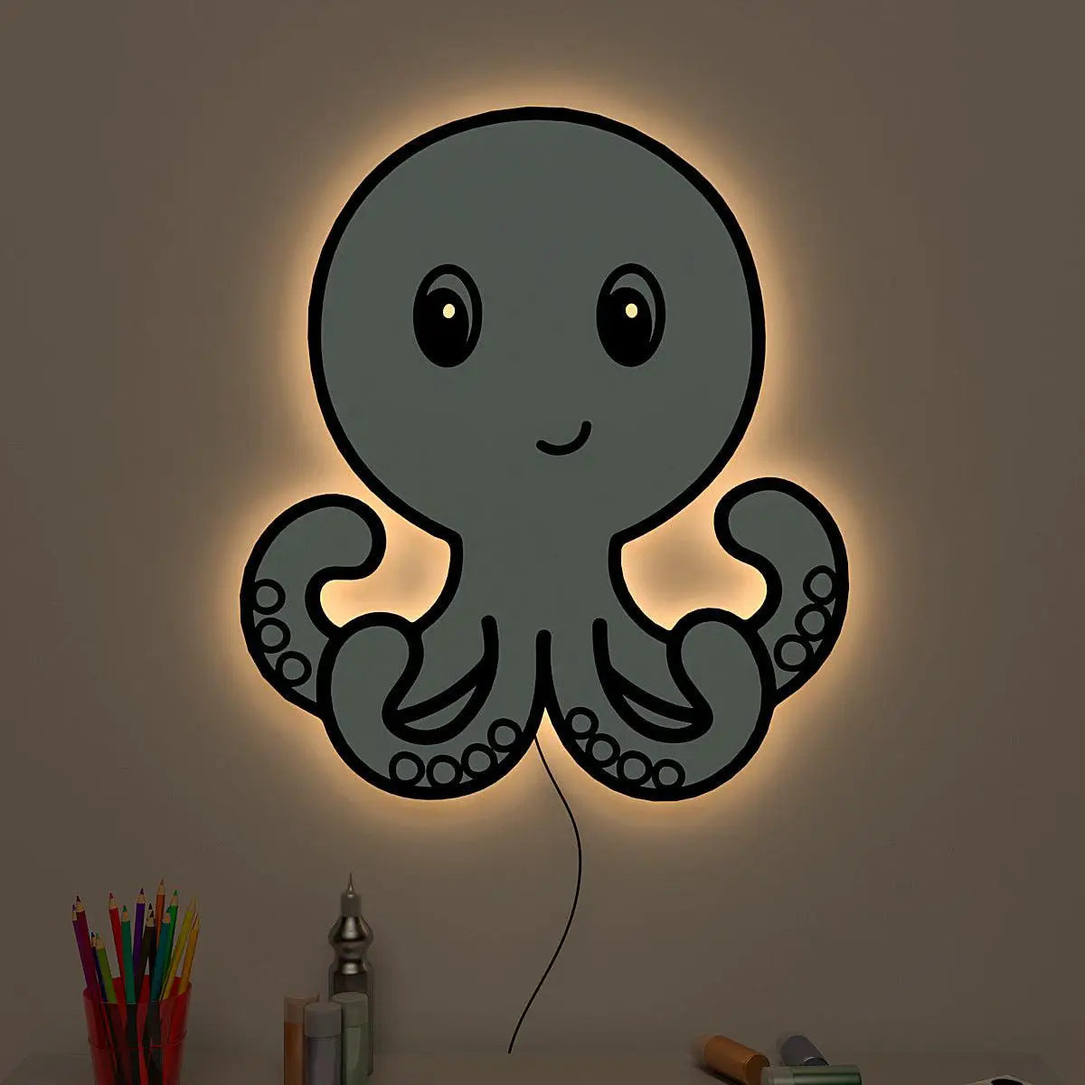Baby Octopus Backlit Wooden Wall Décor with Remote