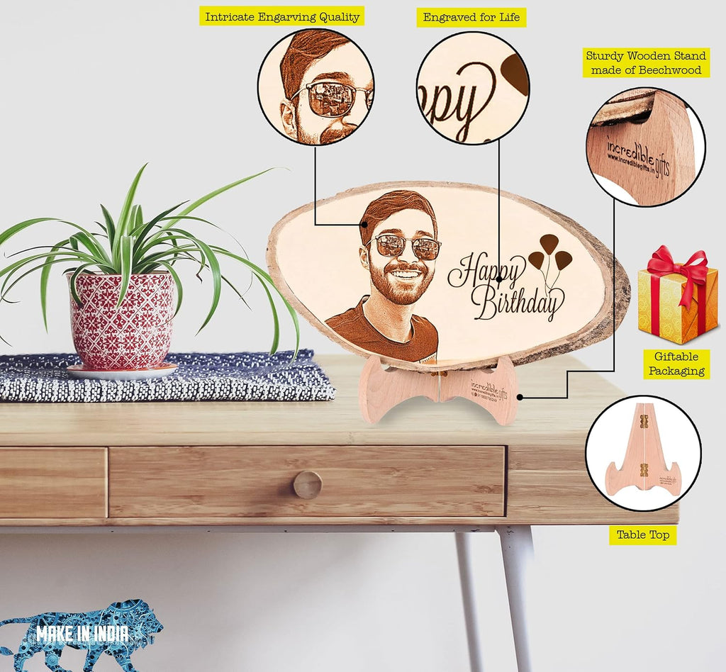 Personalized Wooden Engraved Birthday Frame With Picture (5x4 Inches, Wood), Tabletop Rectangular
