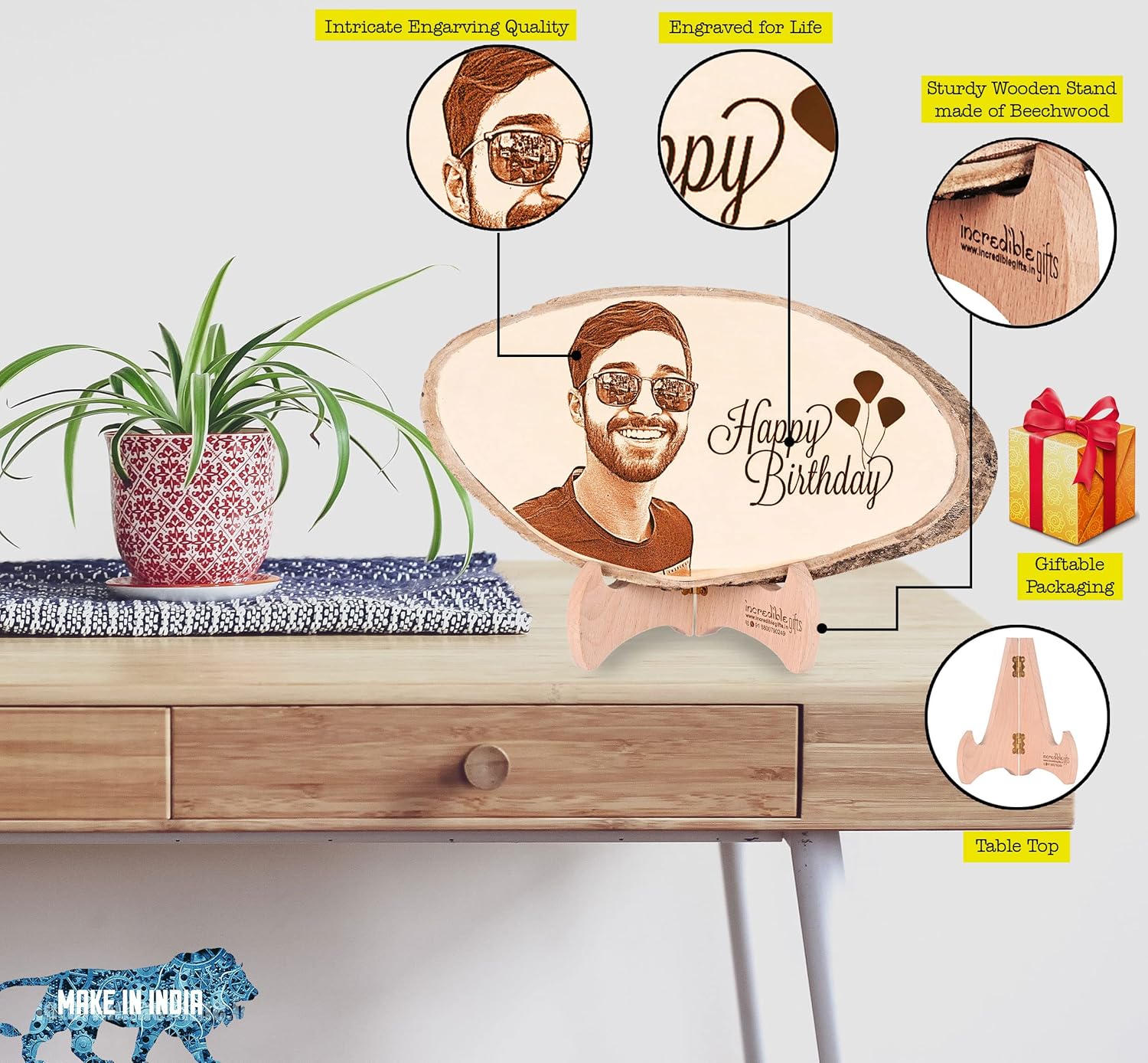 Personalized Wooden Engraved Birthday Frame With Picture (5x4 Inches, Wood), Tabletop Rectangular
