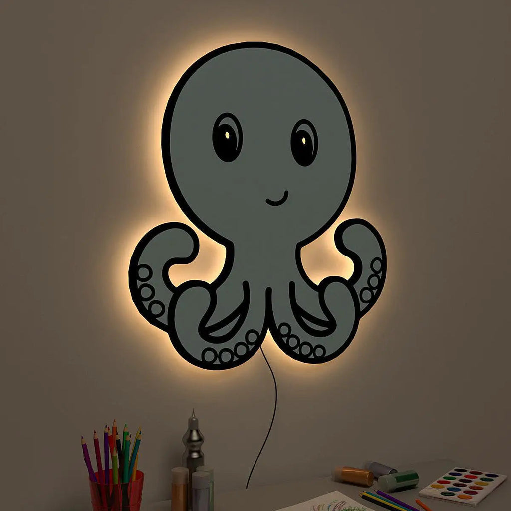 Baby Octopus Backlit Wooden Wall Décor with Remote