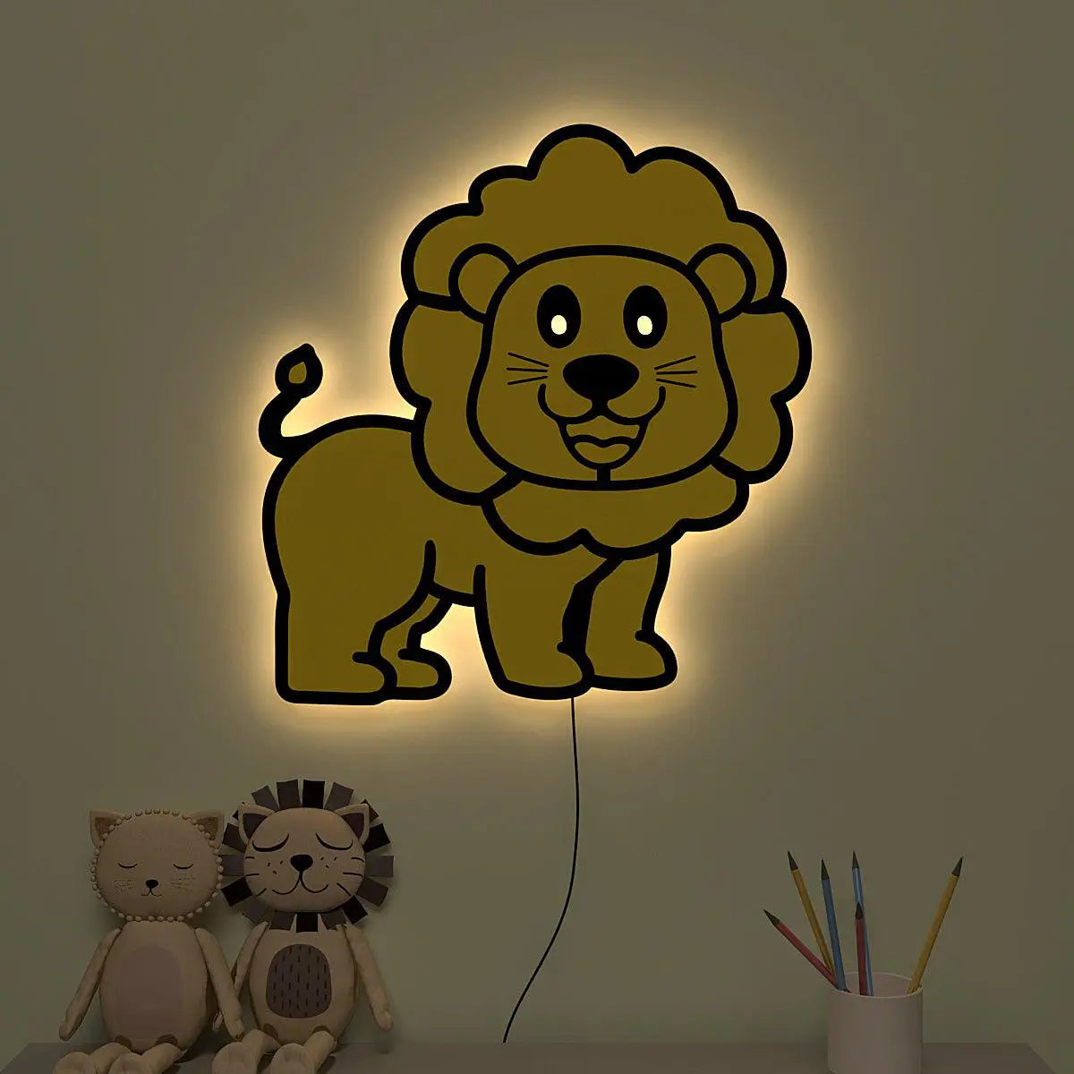 Baby Lion Backlit Wooden Wall Décor with Remote