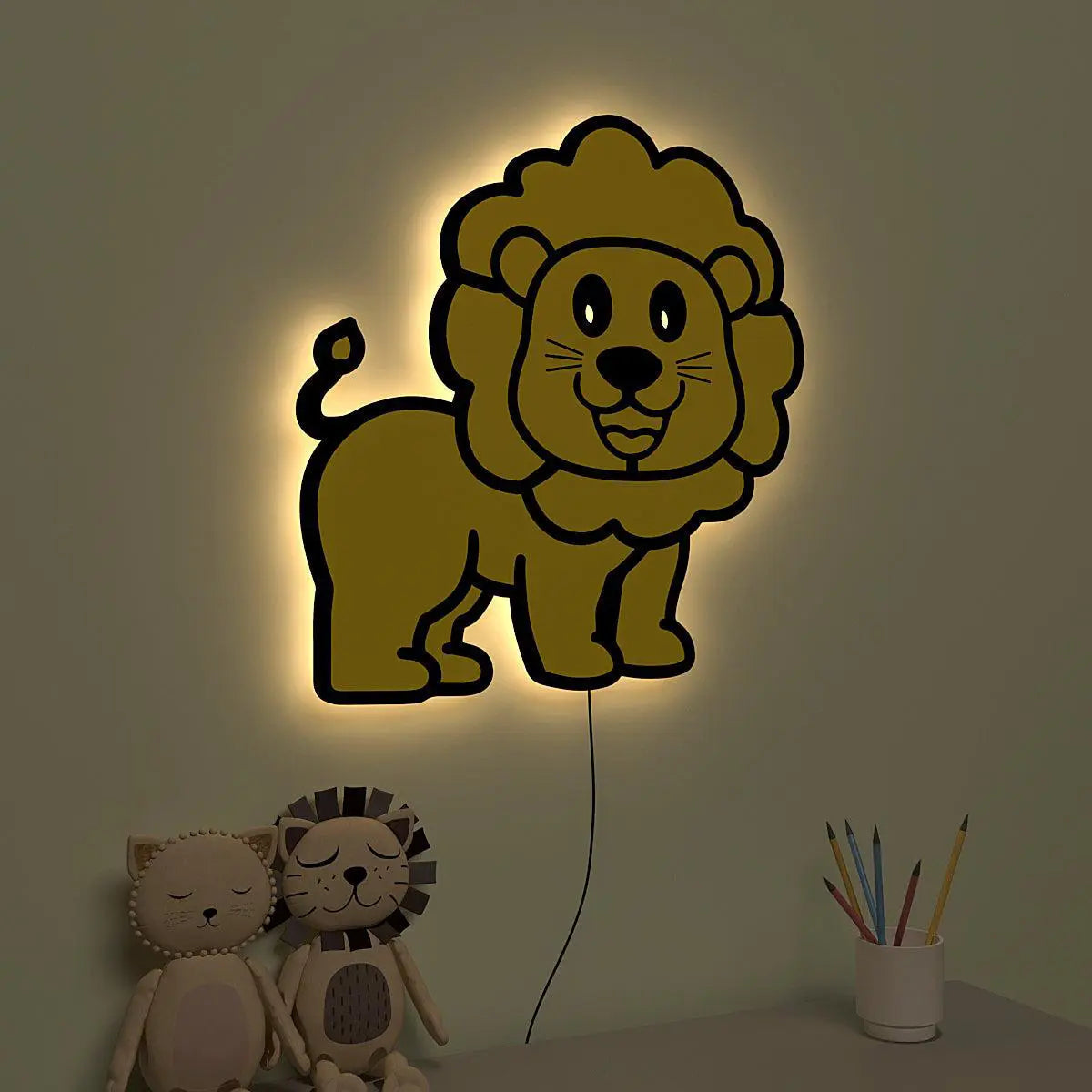 Baby Lion Backlit Wooden Wall Décor with Remote