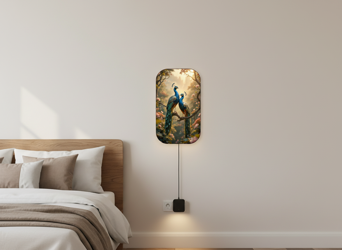 Peacock Print Wall Frame With Light