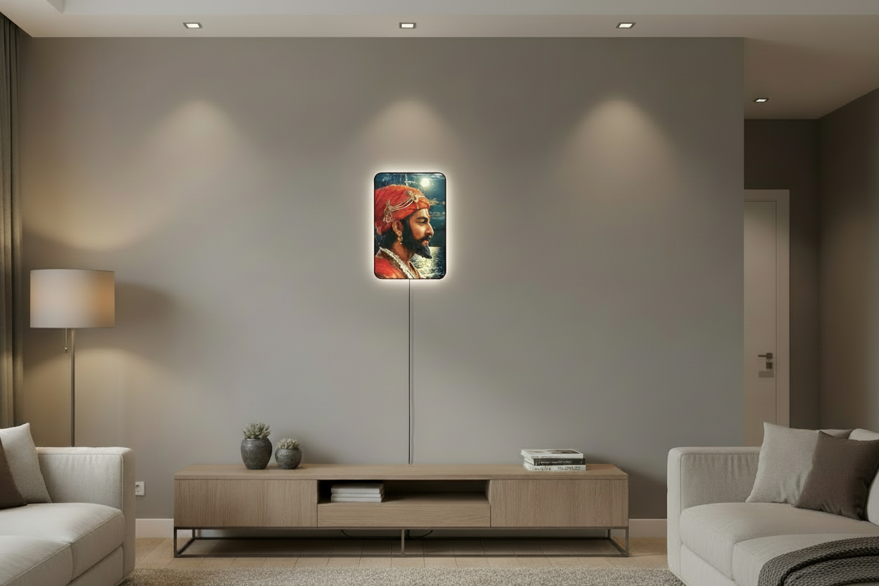 Shivaji Printed Acrylic Wall Frame With Light and Remote
