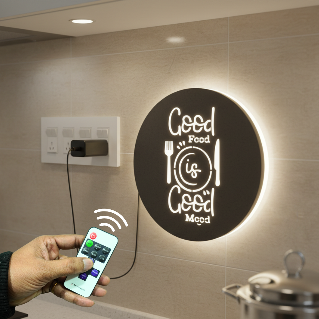 Circular 'Good Food' Backlit Wall Decor for Kitchen with Remote