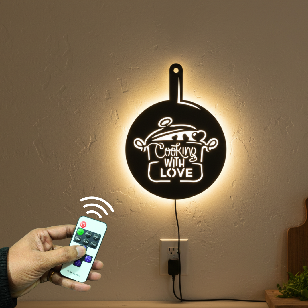 Round Love for Cooking Kitchen Backlit Wall Decor Art Piece with Remote