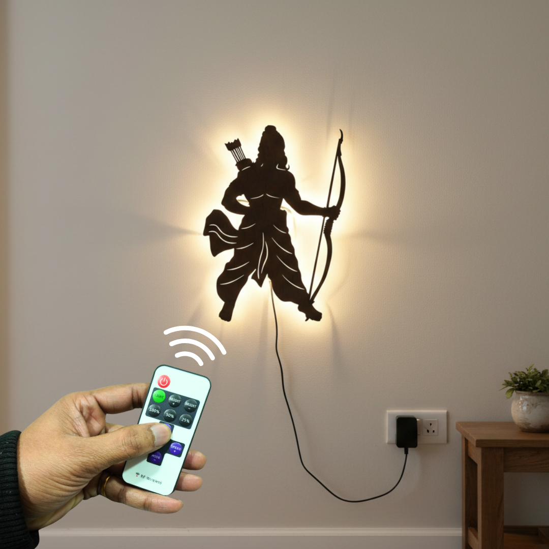 Lord Shree Ram Backlit Wooden Wall Decor with LED Night Light With Remote