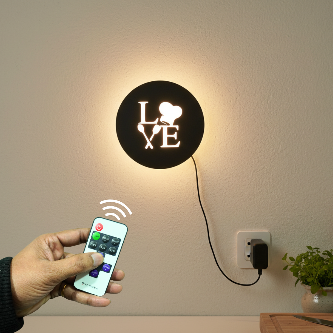 Love for Cooking Backlit Wall Art for Kitchen Decor with Remote