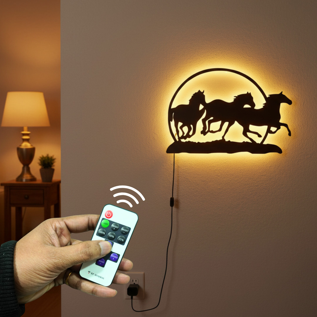 Beautiful Running Horse Backlit Wooden Wall Decor with LED Night Light With Remote