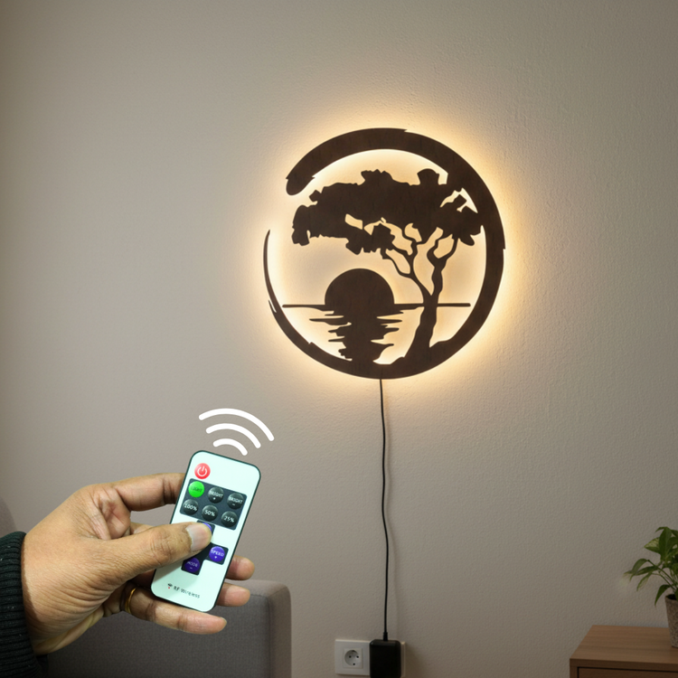 Beautiful Sunset Scenery Backlit Wooden Wall Decor with LED Night Light With Remote