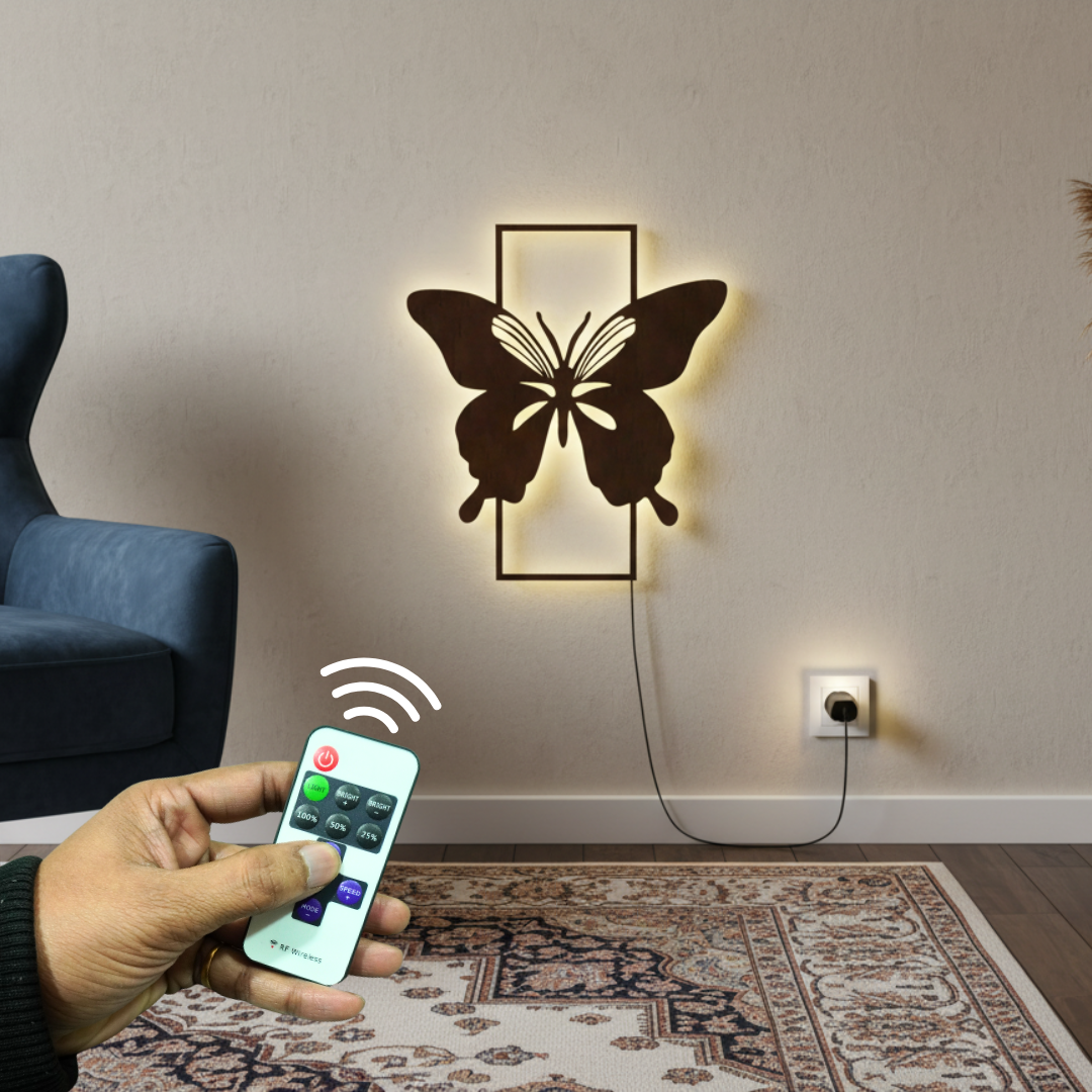Modern Butterfly Art Backlit Wooden Wall Decor with LED Night Light With Remote