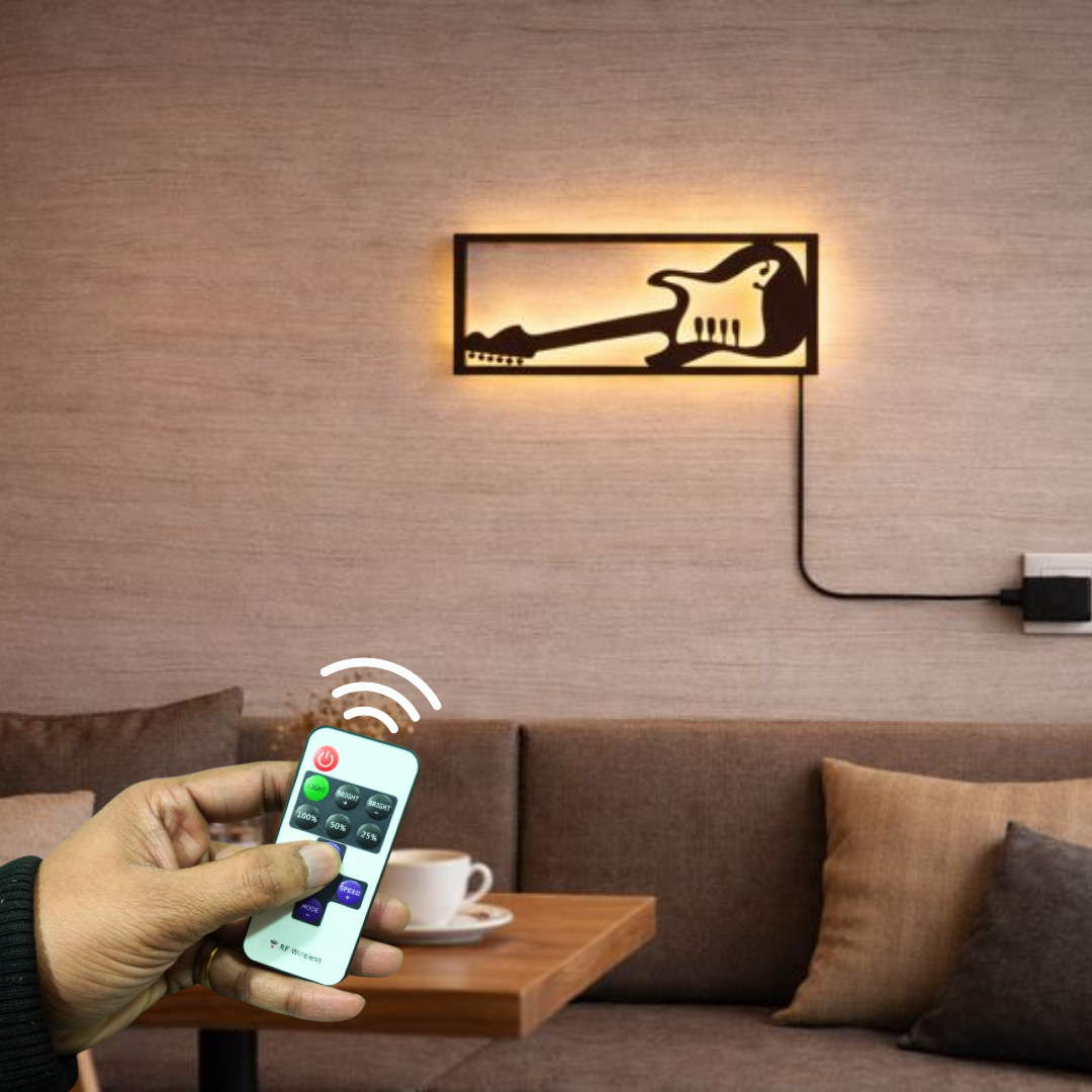Designer Guitar Backlit Wooden Wall Decor with LED Night Light With Remote