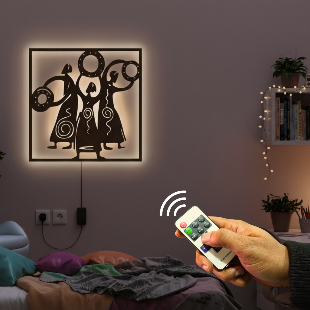 African Women Folk Dance Backlit Wooden Wall Decor with LED Night Light With Remote