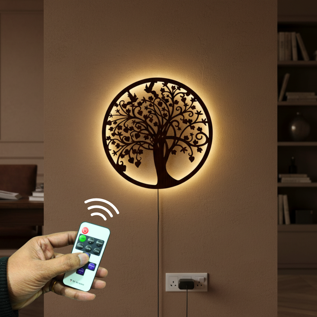 Beautiful Tree of life Round Backlit Wooden Wall Hanging with LED Night Light With Remote