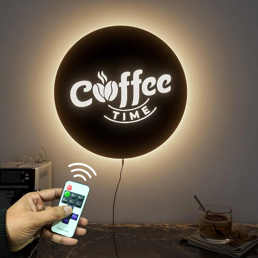 Designer Round Backlit Kitchen Wall Decor for Coffee Lovers with Remote