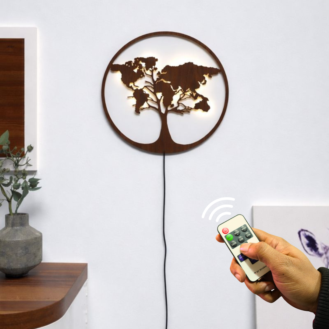 The World Map Tree Backlit Wall Art/ Night Light with Remote
