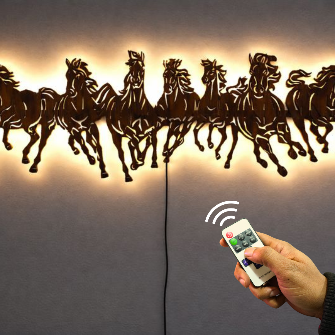 7 Horses Backlit Wooden Wall Decor with Remote