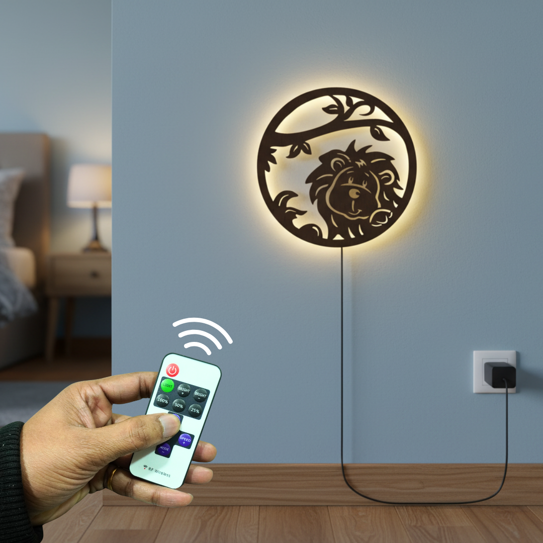 Little Lion Art Backlit Wooden Wall Decor with LED Night Light