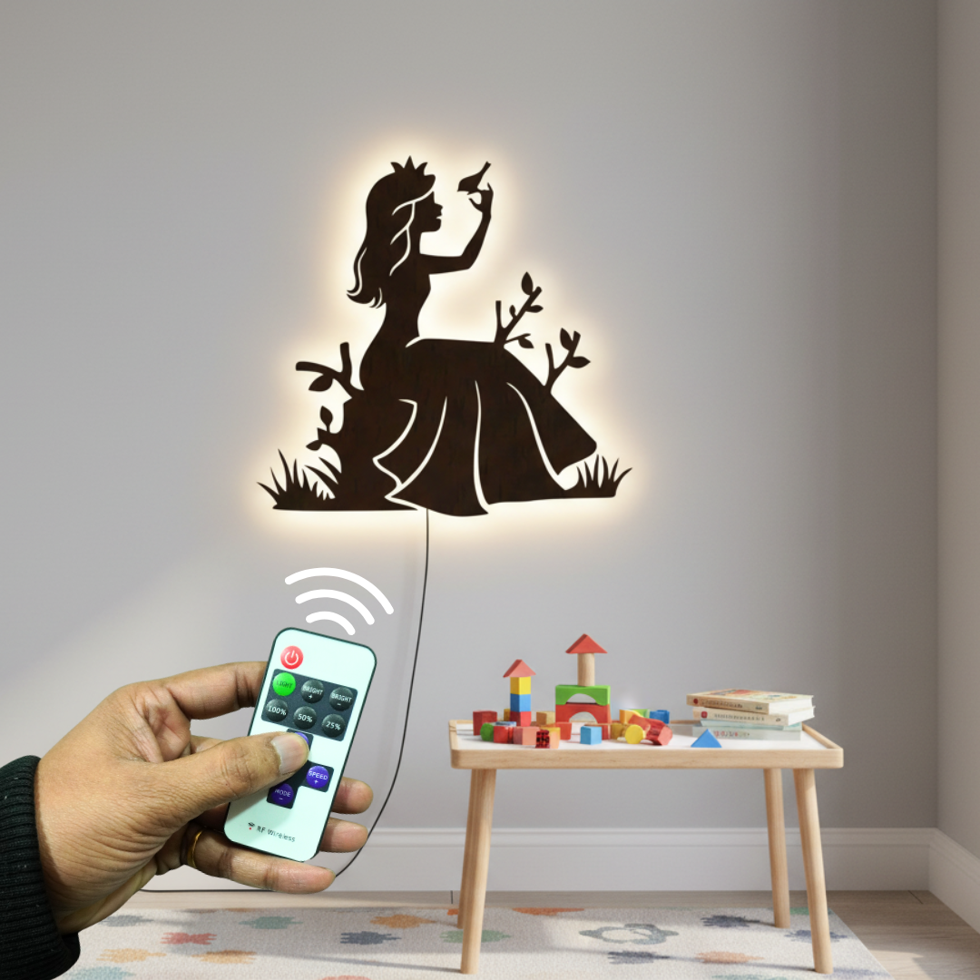 Fairytale Princess Backlit Wooden Wall Decor with LED Night Light With Remote