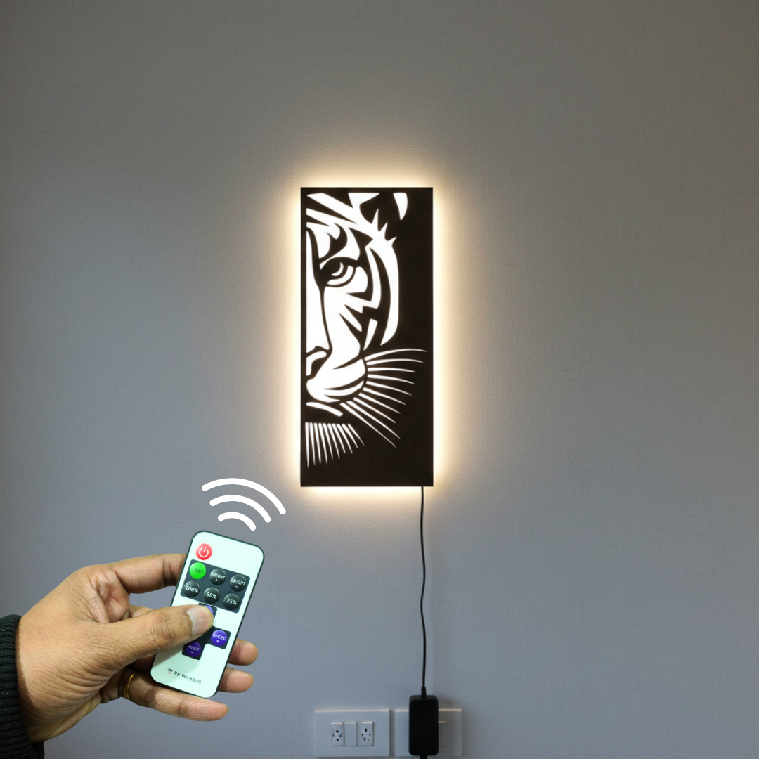 Tiger Face Art Backlit Wooden Wall Decor with LED Night Light With Remote