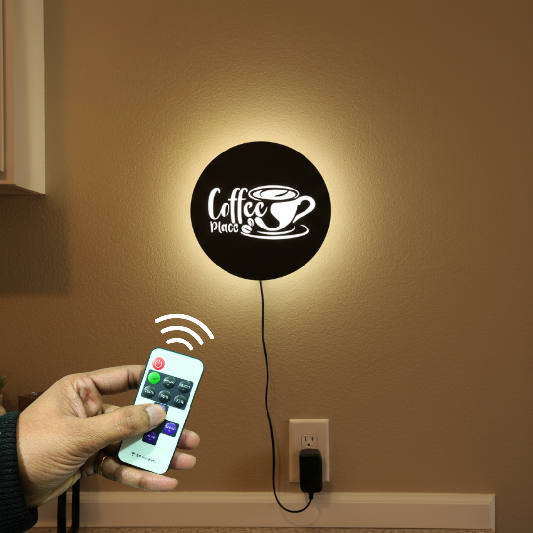 Circular Backlit Kitchen Wall Decor for Coffee Lovers With Remote