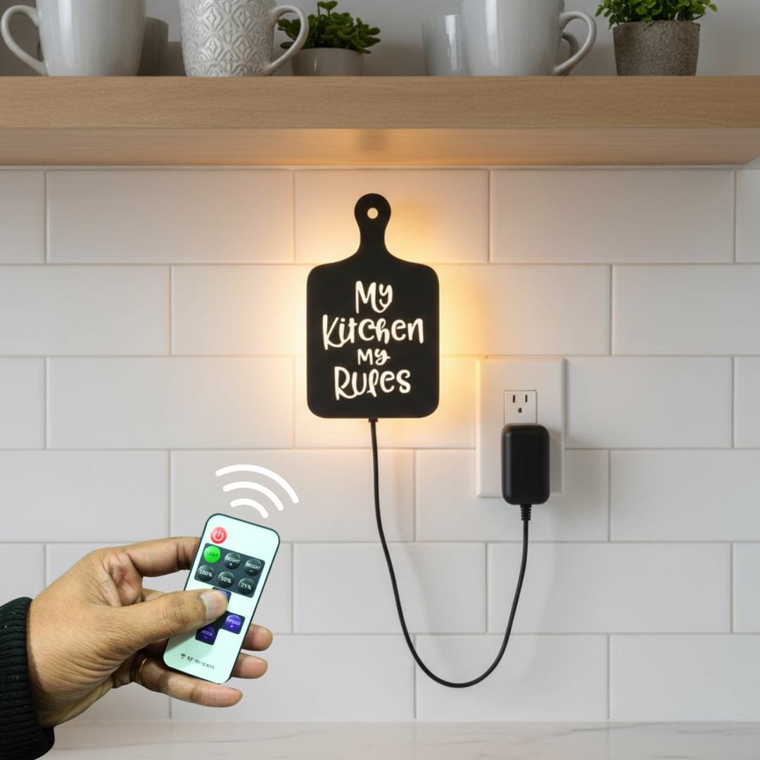 My Kitchen My Rules' Backlit Wall Art for Kitchen Decor