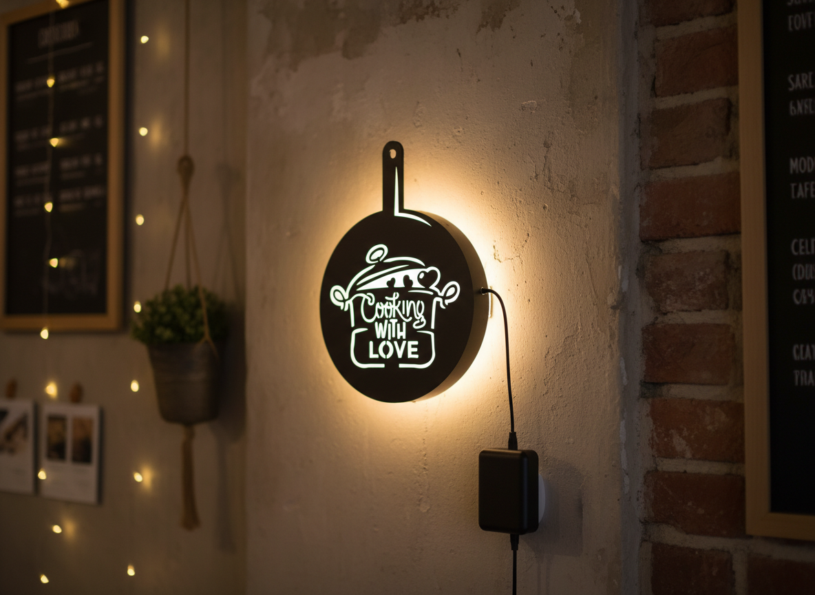 Round Love for Cooking Kitchen Backlit Wall Decor Art Piece with Remote