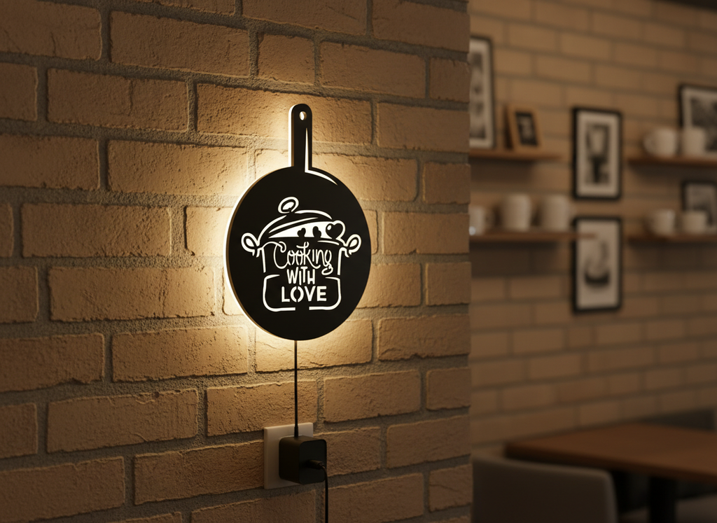 Round Love for Cooking Kitchen Backlit Wall Decor Art Piece with Remote