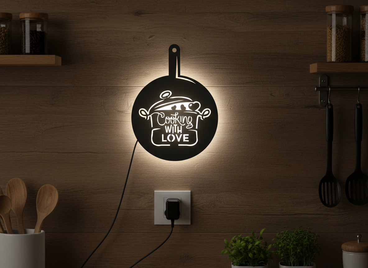 Round Love for Cooking Kitchen Backlit Wall Decor Art Piece with Remote