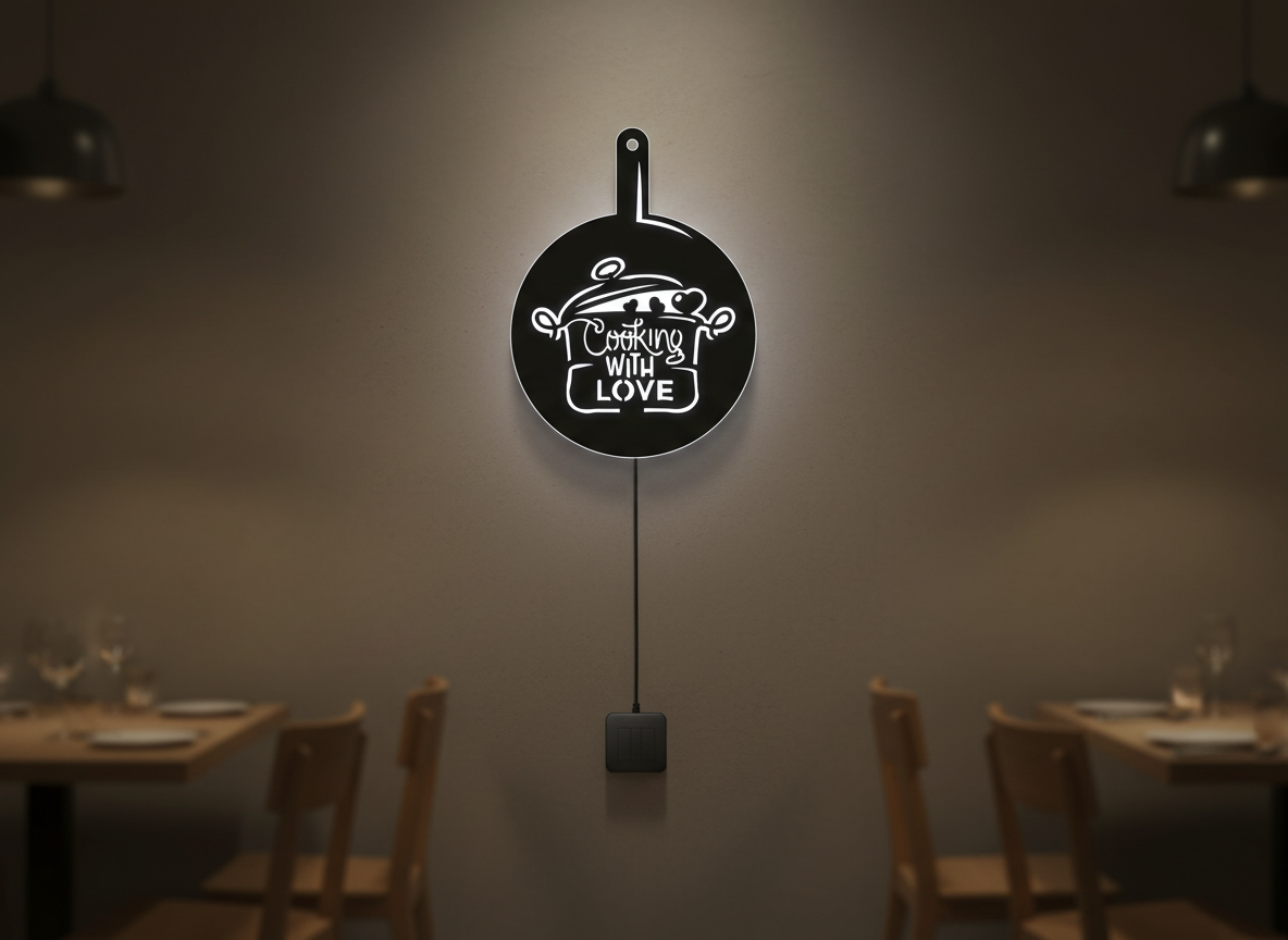 Round Love for Cooking Kitchen Backlit Wall Decor Art Piece with Remote