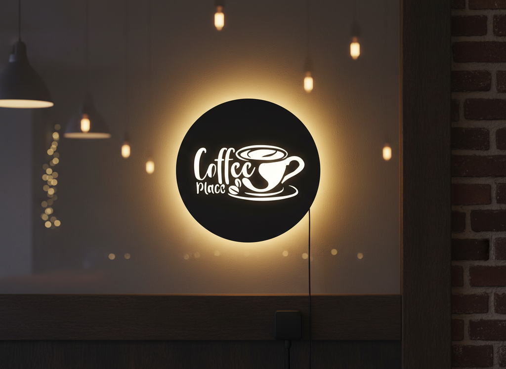 Circular Backlit Kitchen Wall Decor for Coffee Lovers With Remote