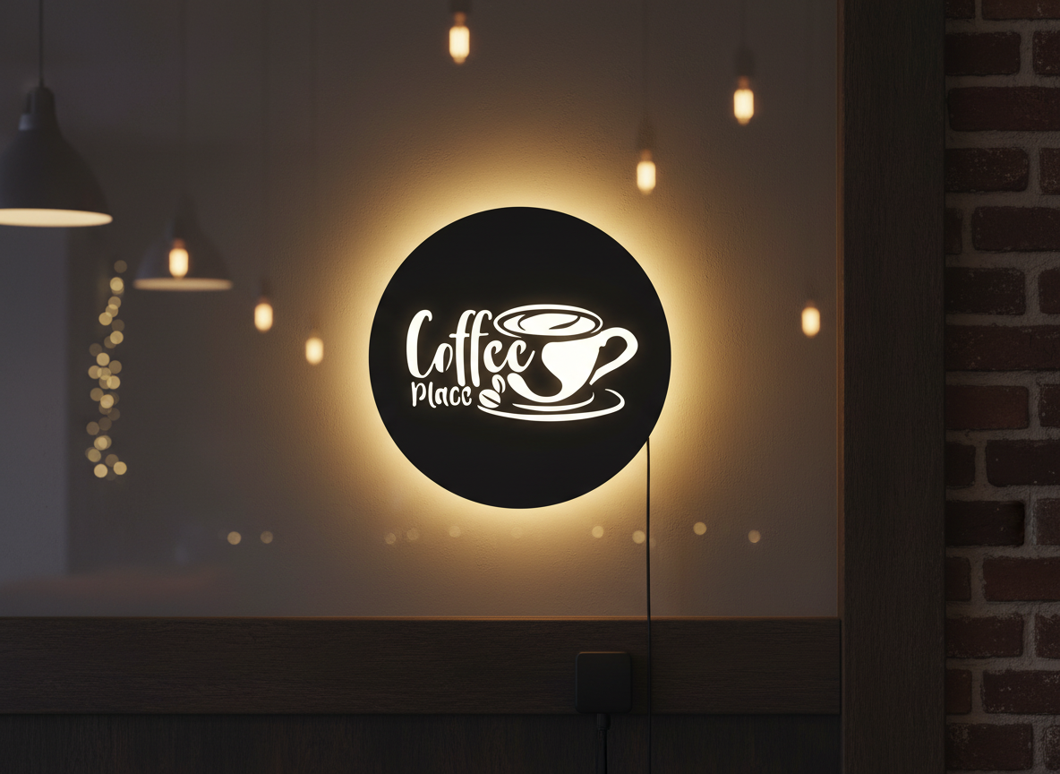 Circular Backlit Kitchen Wall Decor for Coffee Lovers With Remote