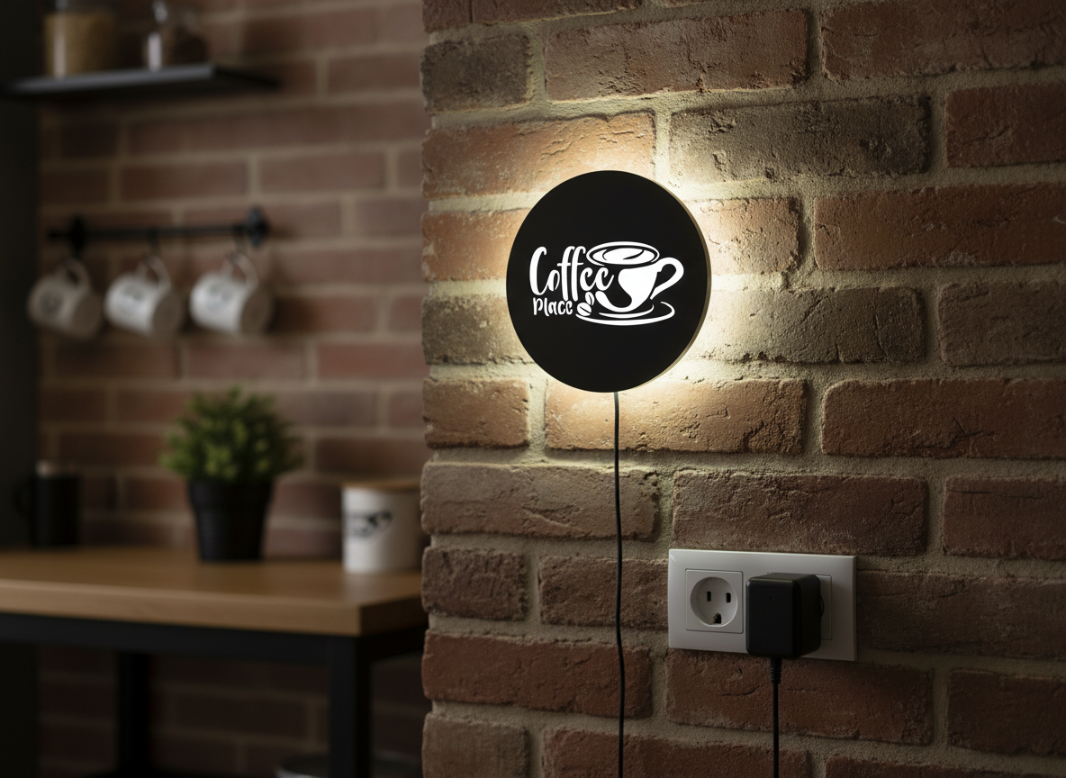 Circular Backlit Kitchen Wall Decor for Coffee Lovers With Remote