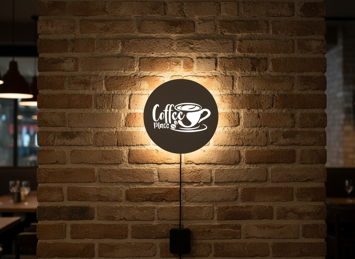 Circular Backlit Kitchen Wall Decor for Coffee Lovers With Remote